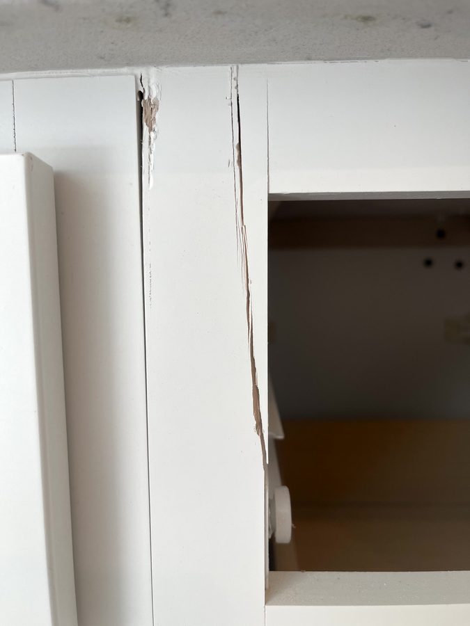 Before cabinet finish damage repair